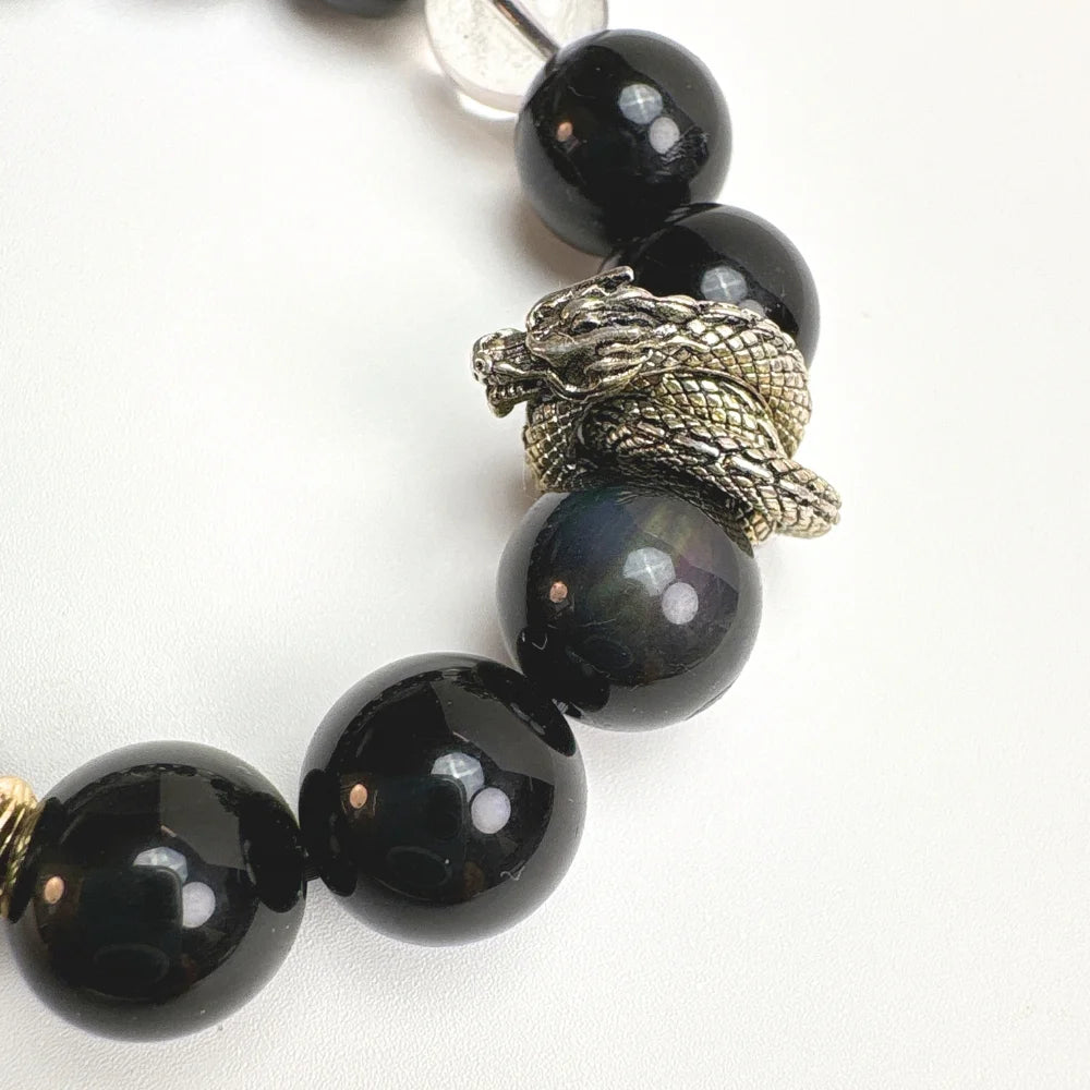 Rainbow Golden Black Rutilated Obsidian Shield Bracelet