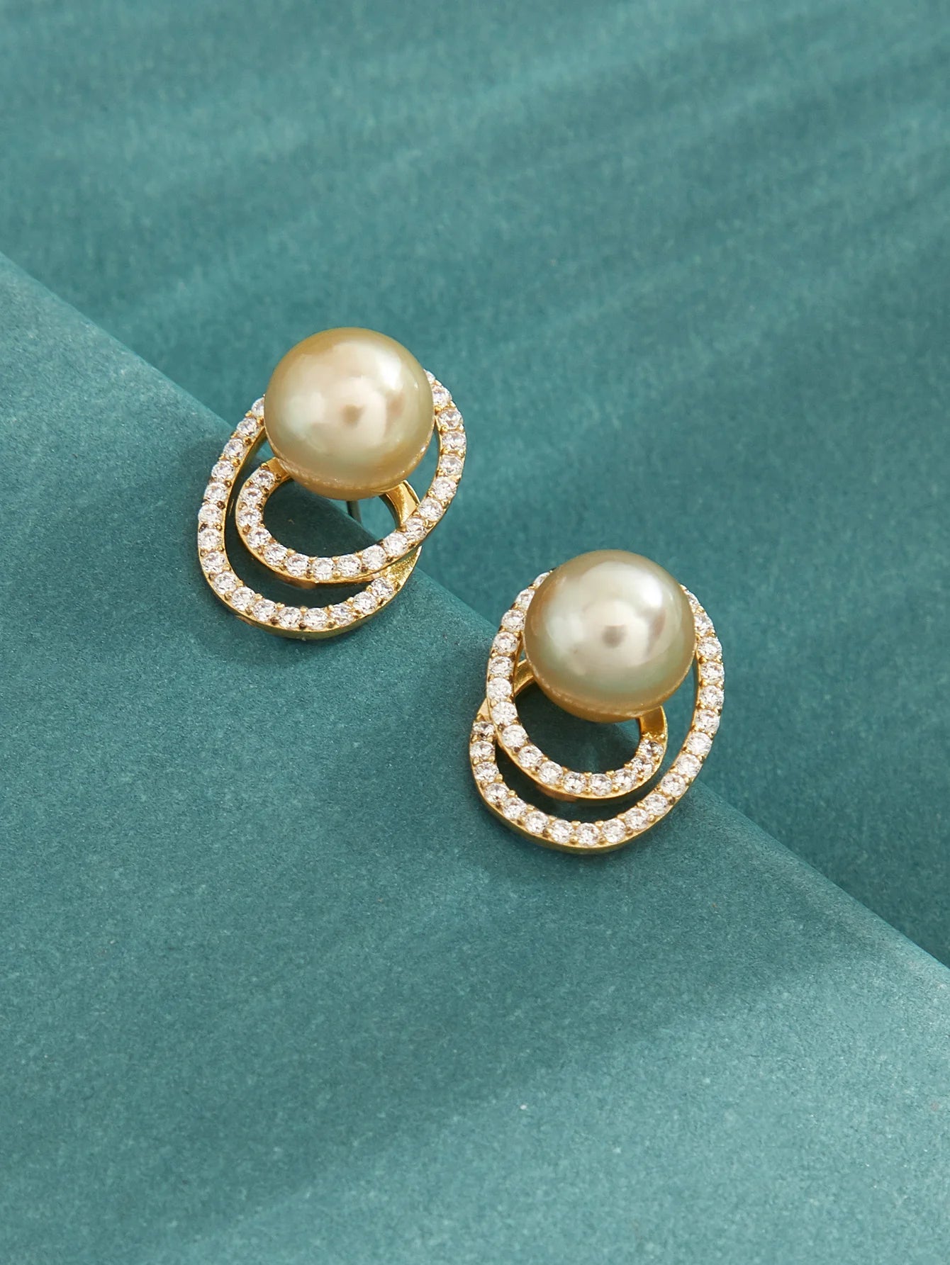 Double Halo South Sea Golden Pearl Earrings